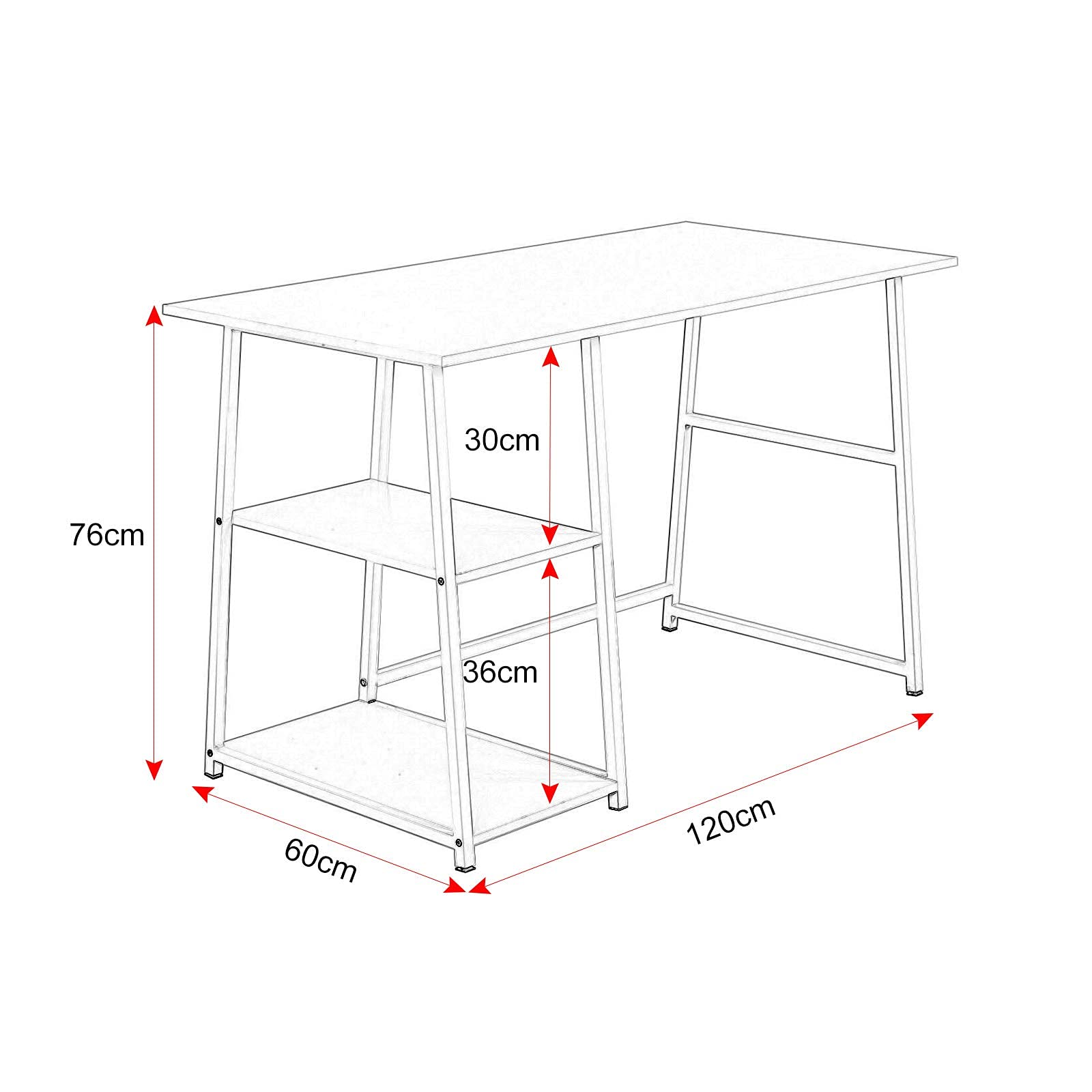WOLTU Schreibtisch Weiß mit 2 Reversible Ablagen, Computertisch mit 2 Regal, 120x60cm, Bürotisch Arbeitstisch PC Laptop Tisch, fürs Büro, Wohnzimmer, TSB33ws