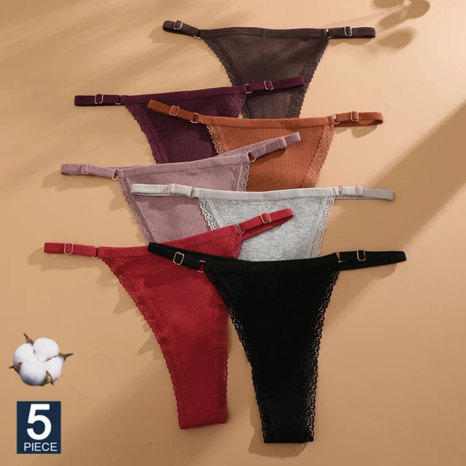 5pcs/Set G-String Panties Women's Underwear Adjustable Waist Female Pantys Bikini Lady Thongs Lingerie