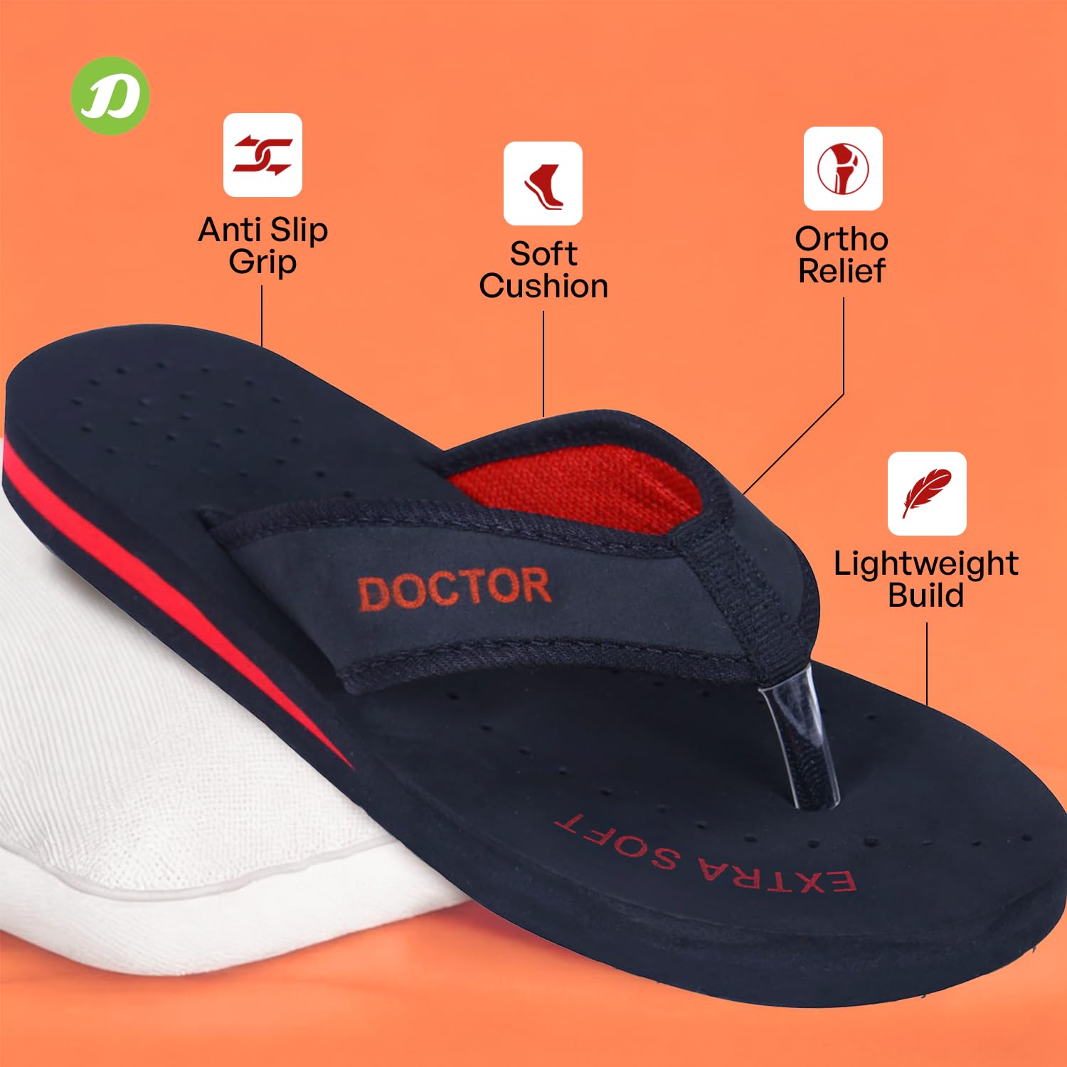 DOCTOR EXTRA SOFT Doctor Slippers for Women Orthopedic Diabetic Pregnancy Non Slip Lightweight Comfortable Flat Casual Stylish Dr Chappals and House Flip flops For Ladies and Girl’s D-22-Bk-Red-5 UK 1