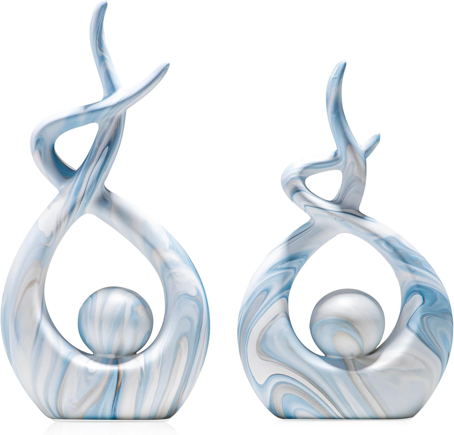 Blue Sculptures Home Decor, Dining Room Table Centerpiece Living Room Decor, Ceramic Statues Shelf Decor, Modern Abstract Art Desktop Entrance Table Decorations (2pcs)