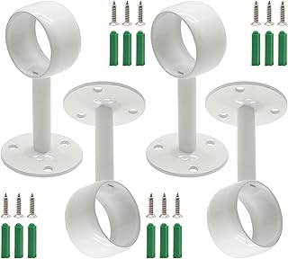 4Pcs Shower Curtain Closet Rod Holder 26mm/1 Inch Ceiling Mount Pipe Flange Socket, Stainless Steel Curtain Rod Brackets, White