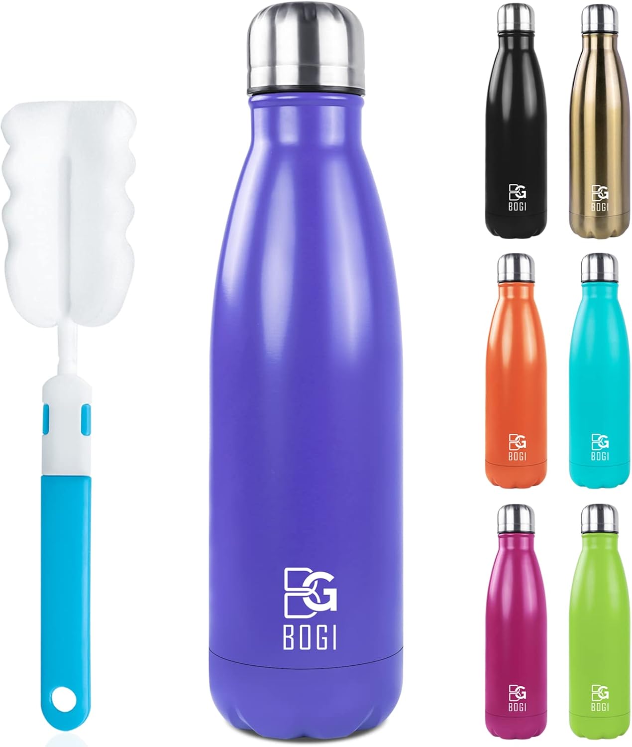 BOGI Insulated Water Bottles,500ml Metal Water Bottle,Leakproof