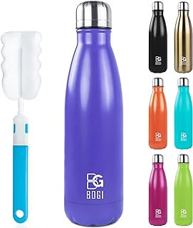 BOGI 17oz Insulated Water Bottle Double Wall Vacuum Stainless Steel Water Bottles, Leak Proof Metal Sports Water Bottle Keeps Drink Hot and Cold - Perfect for Outdoor Sports Camping Biking (Purple)