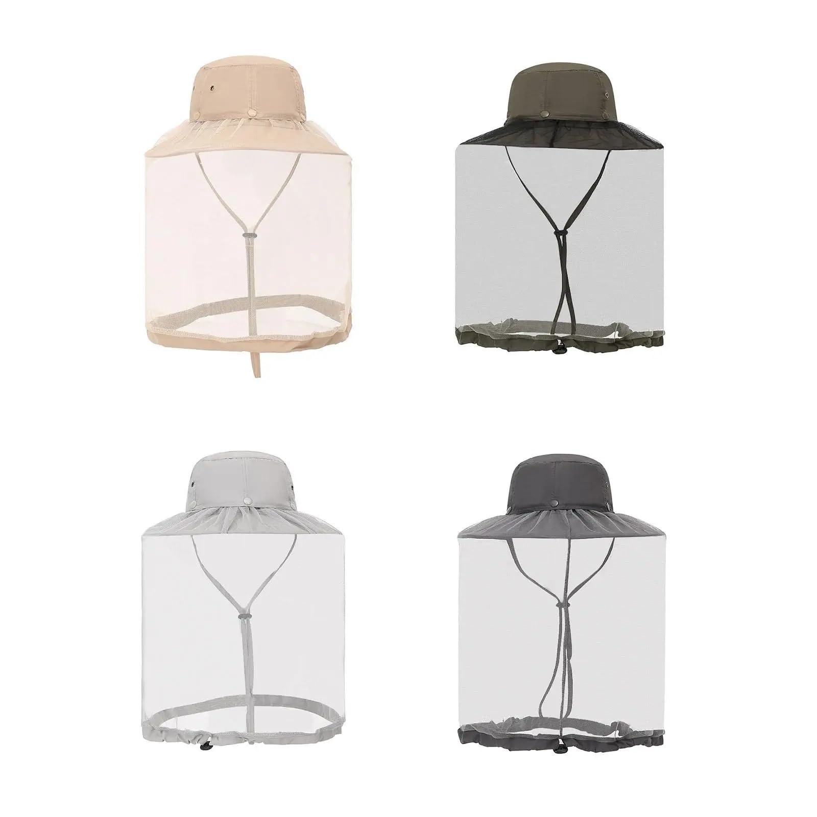 Czapka z moskitierą na głowę, Czapka pszczelarza z siateczką i paskiem pod brodą, wielokolorowa, do pszczelarstwa, ogrodnictwa i kempingu(Light Grey)