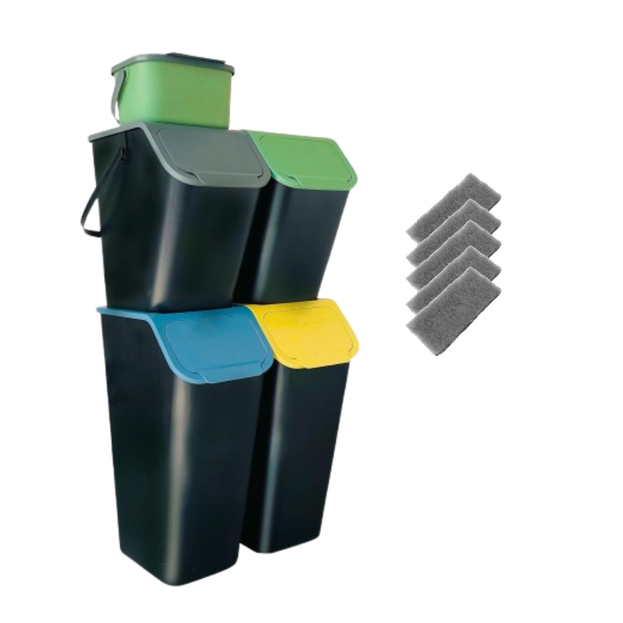 Go Practic Kitchen Bin Set of 4: 2 x 35 L + 2 x 25 L + 1 x 4.5 L with Lid, Recycled Waste Separation System, Waste Bin for Separation, Click Function, Robust Plastic, Rubbish Bin + Filter โ image 1