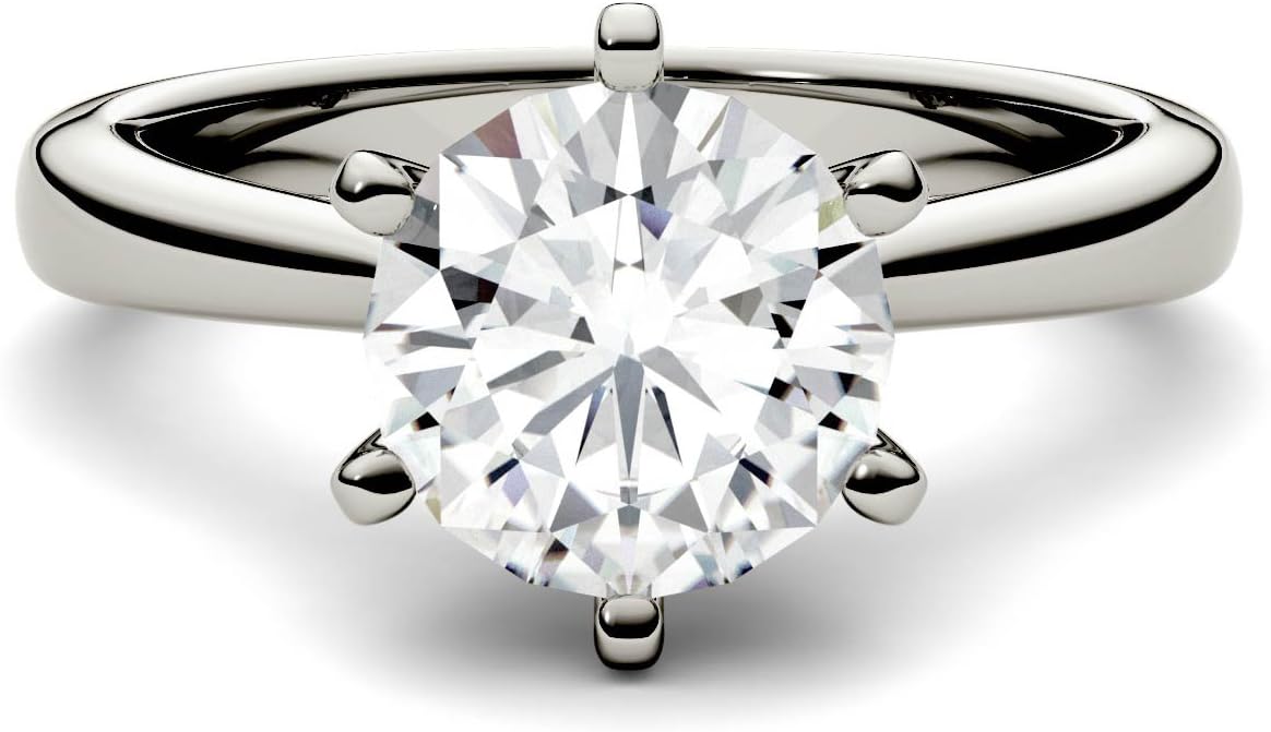 Charles & Colvard Created Moissanite 8mm Round Cut Engagement Ring for Women | 1.9 cttw DEW | Lab Grown | Solid 14K White Gold