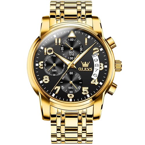 OLEVS Men's Stainless Steel Chronograph Watch, Big Face Gold Silver