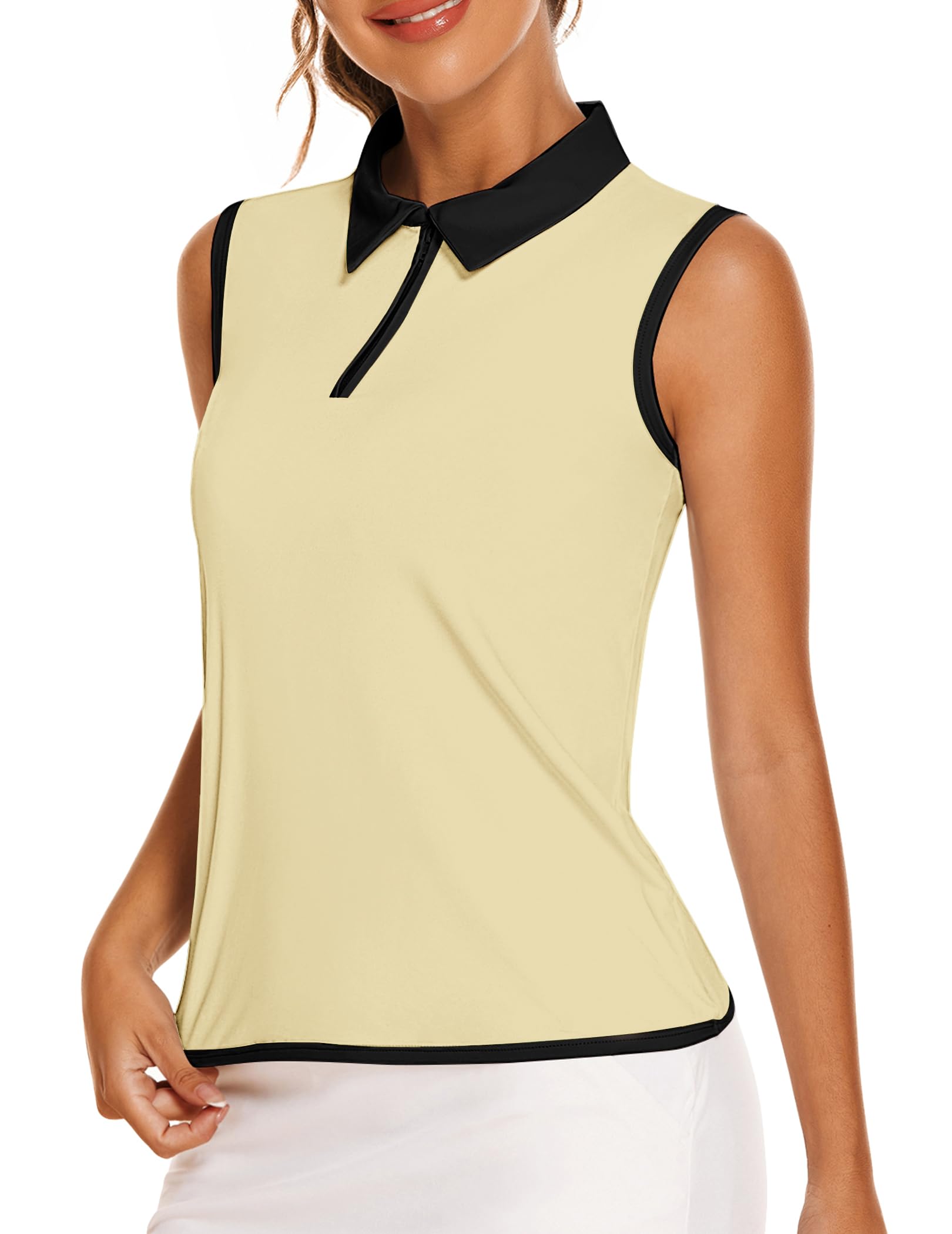 COOrun Golf Shirts for Women UPF 50+ Sleeveless Polo 1/4 Zipper Tank Tops