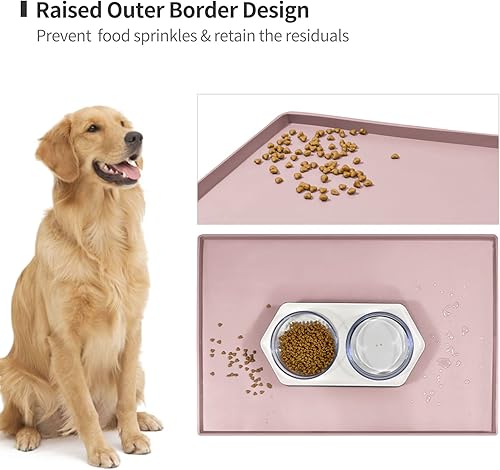 Miniatura 101 de Tapete de comida para perros, bandeja de comida impermeable de silicona, mantel individual antideslizante para mascotas, borde elevado de 0.6