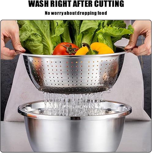 Miniatura 2 de Slowtee Rallador de acero inoxidable 3 en 1 con colador de drenaje para ensalada de frutas y verduras como cesta de lavado en la cocina