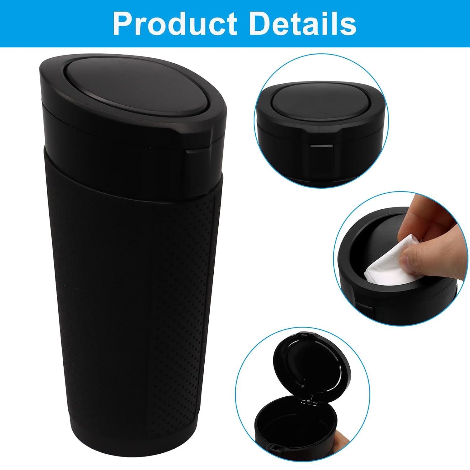 Zorfeter Leakproof Car Trash Can Bin, Mini Small Garbage Can Cup Holder Portable Trash Bin, Black Vehicle Trash Can for Back Seat/SUV Truck Accessories