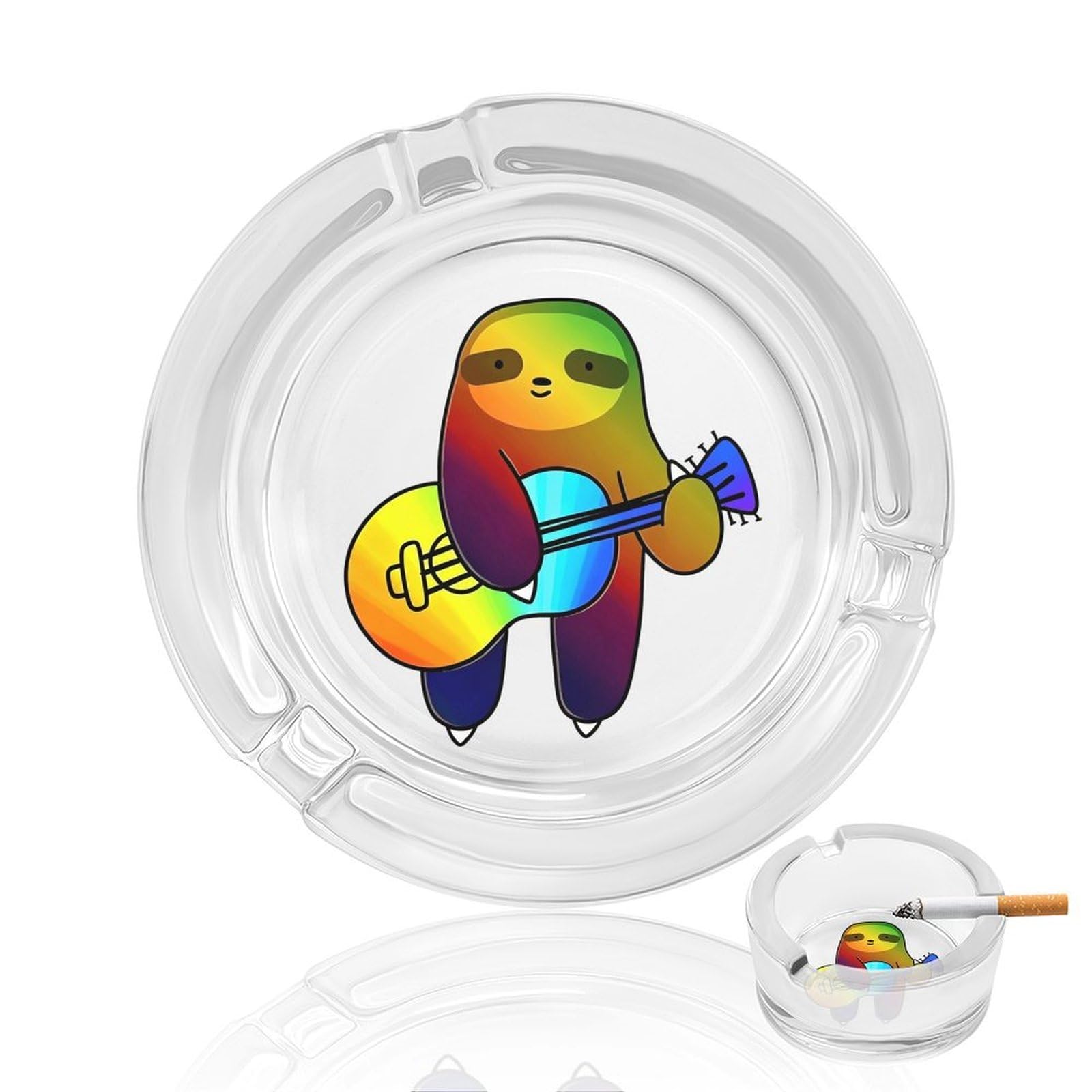 Guitar Sloth Rainbow Love Music Ashtray Portable Round Glass Outdoor Ash Tray for Home Office Garden Pub
