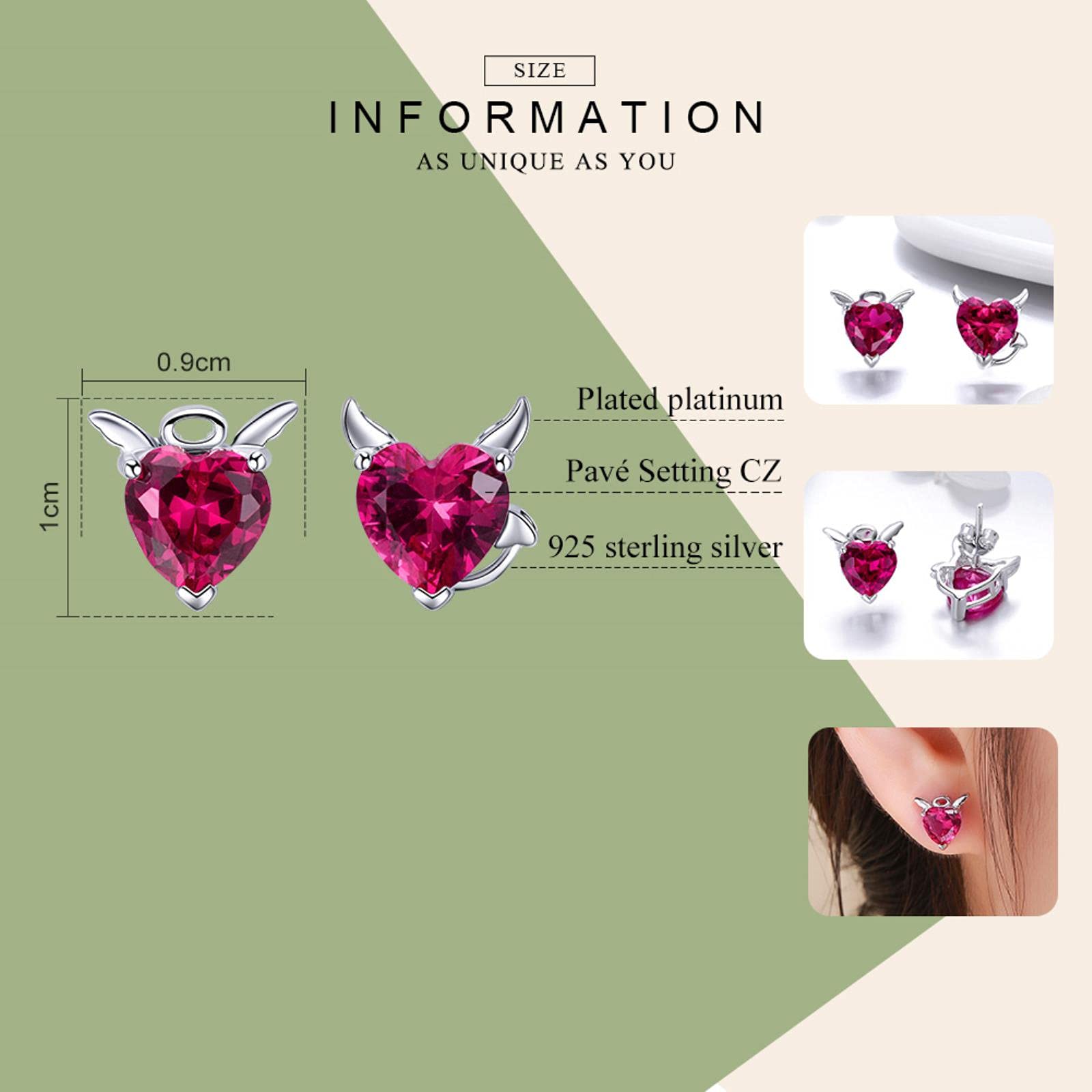 Orecchini a forma di cuore con angelo o diavolo - TITANIA JEWEL