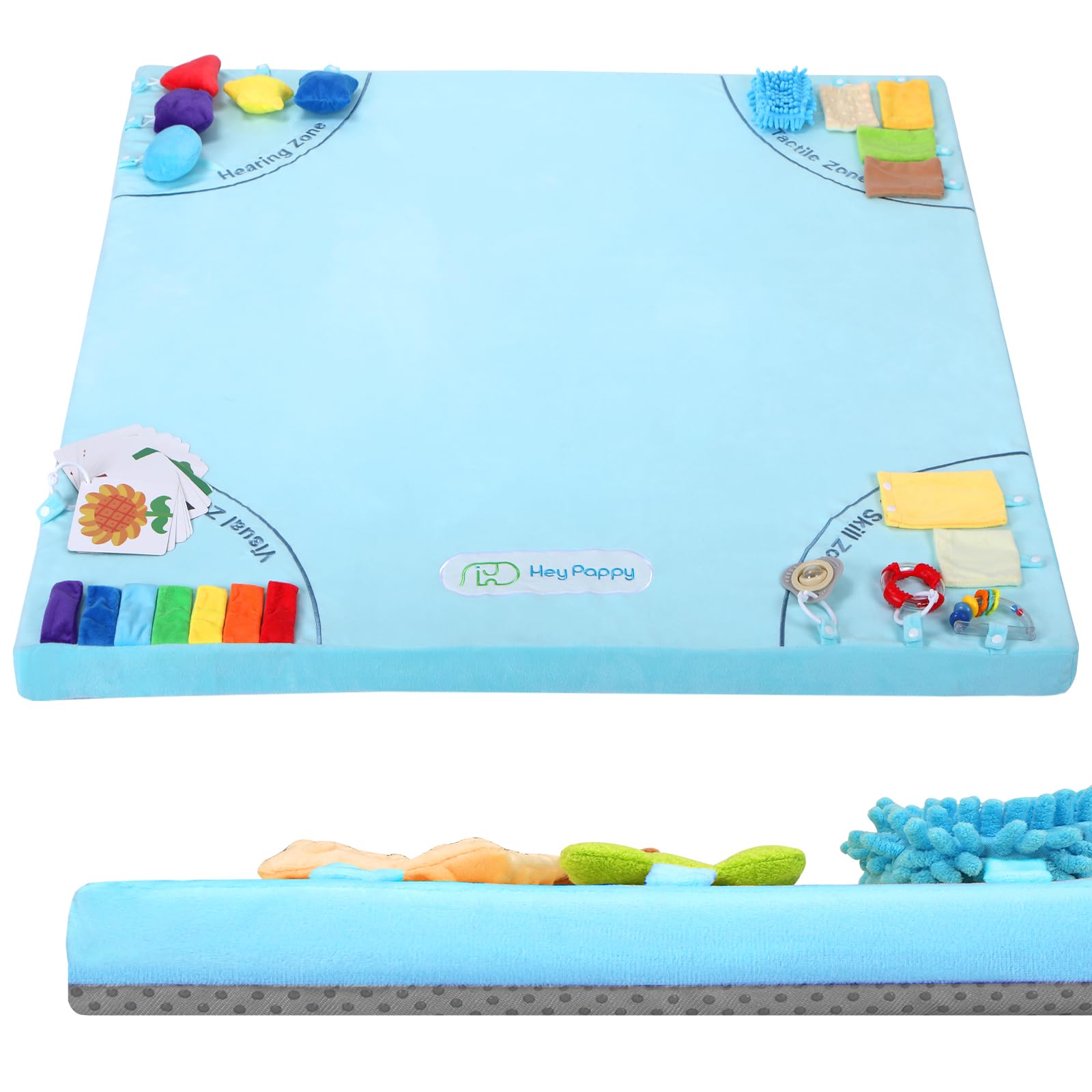 Baby Play Mat, Unique Crawling Mats with 4 Sensory Development Zones for Motor Skills, 50''x50'' Playpen Mats with Non-Slip Cushioned that Fits Nicely