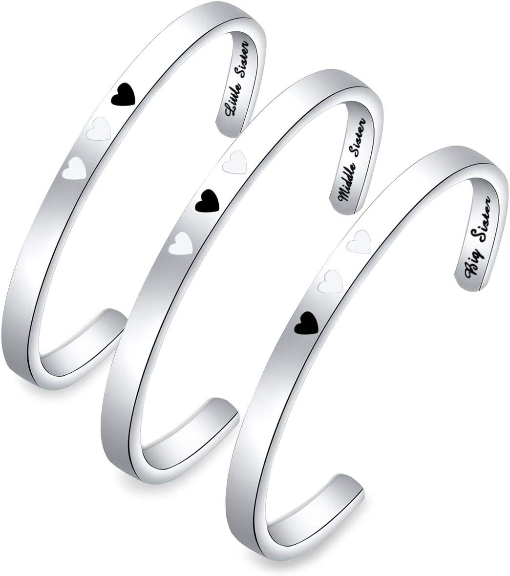 ENSIANTHSister Bracelet Set - Big, Little, and Middle Sister Cuff Jewelry Gift for Best Friends