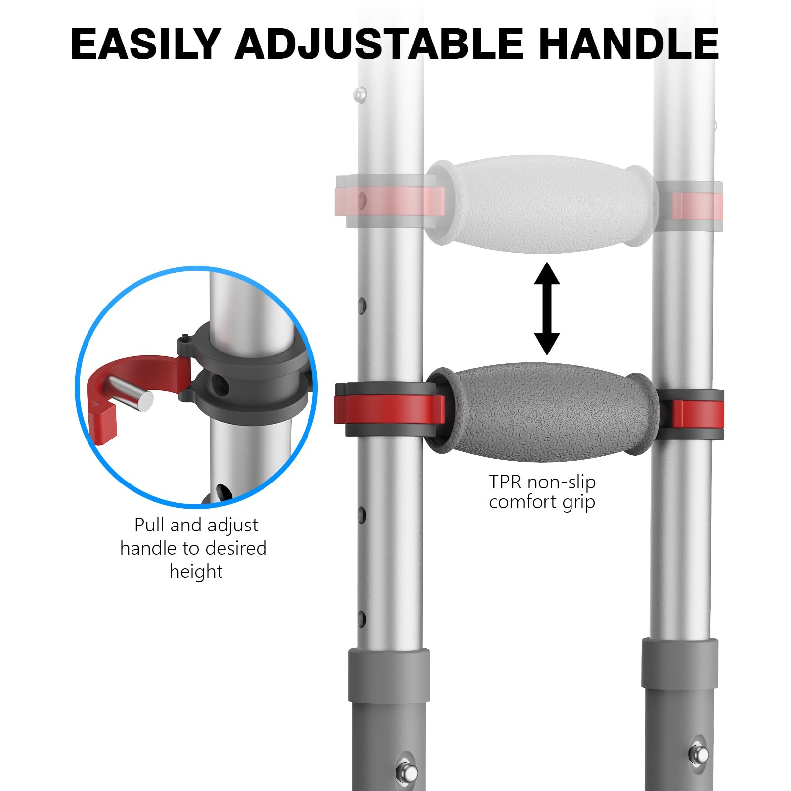 Adjustable Crutches with Padded Grips Height Adjustable Mobility Aid, Aluminum Underarm Support 330LB Adjustable Height 38.2-61.8 in Non-Slip Tips, Tool-Free Setup One Pair — Amazon image 6