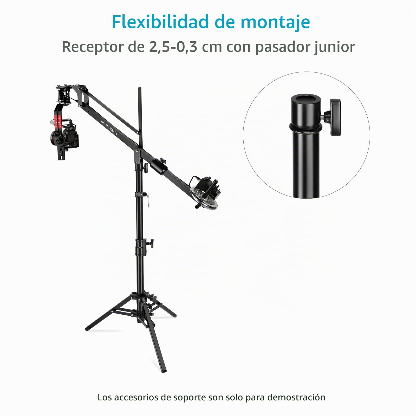 PROAIM Soporte para Slider de Cámara de 112 cm con Pin Junior | Altura ajustable de 63 a 112 cm, estructura de acero y aluminio de 2 secciones, base de 79 cm con 2 patas niveladoras.