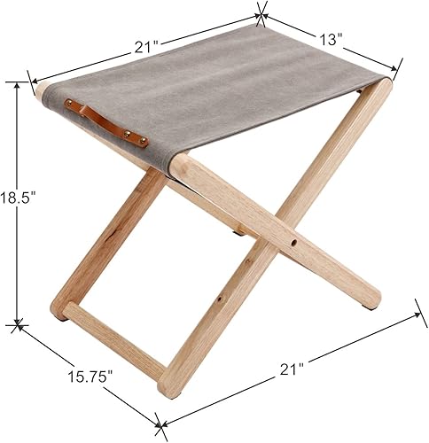 Miniatura 2 de Juego de 2 taburetes plegables de madera, de madera dura, de 18.5 pulgadas, taburete plegable portátil de pesca con soporte de metal resistente,