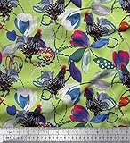 Soimoi Silk Fabric Floral & Cock Watercolor Decor Fabric Printed Yard 42 Inch Wide