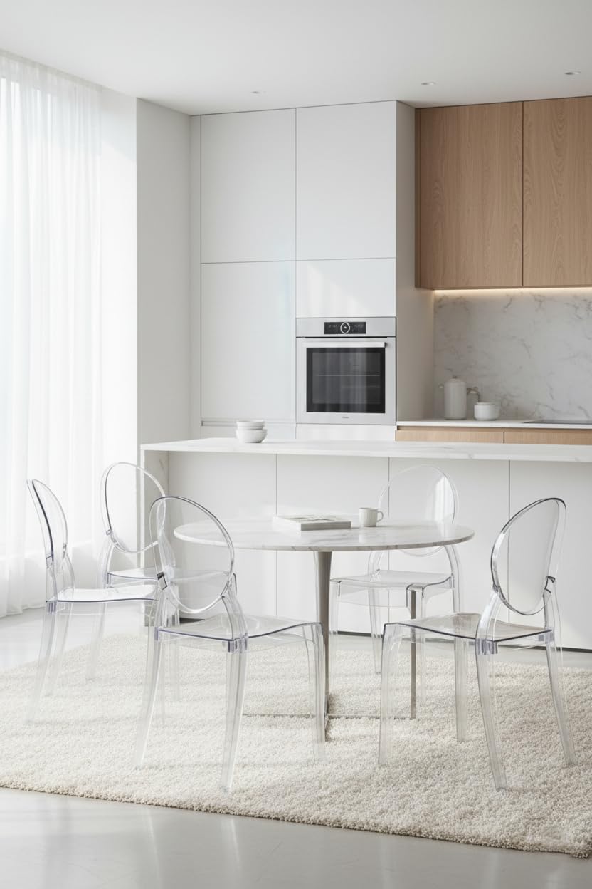 Set da 4 Sedie in Policarbonato Trasparente, Sedia per Casa Cucina Ufficio Soggiorno Salone Bar Hotel, Leggera E Resistente, Sedia Impilabile, 44 x 45 x 90, Policarbonato Trasparente
