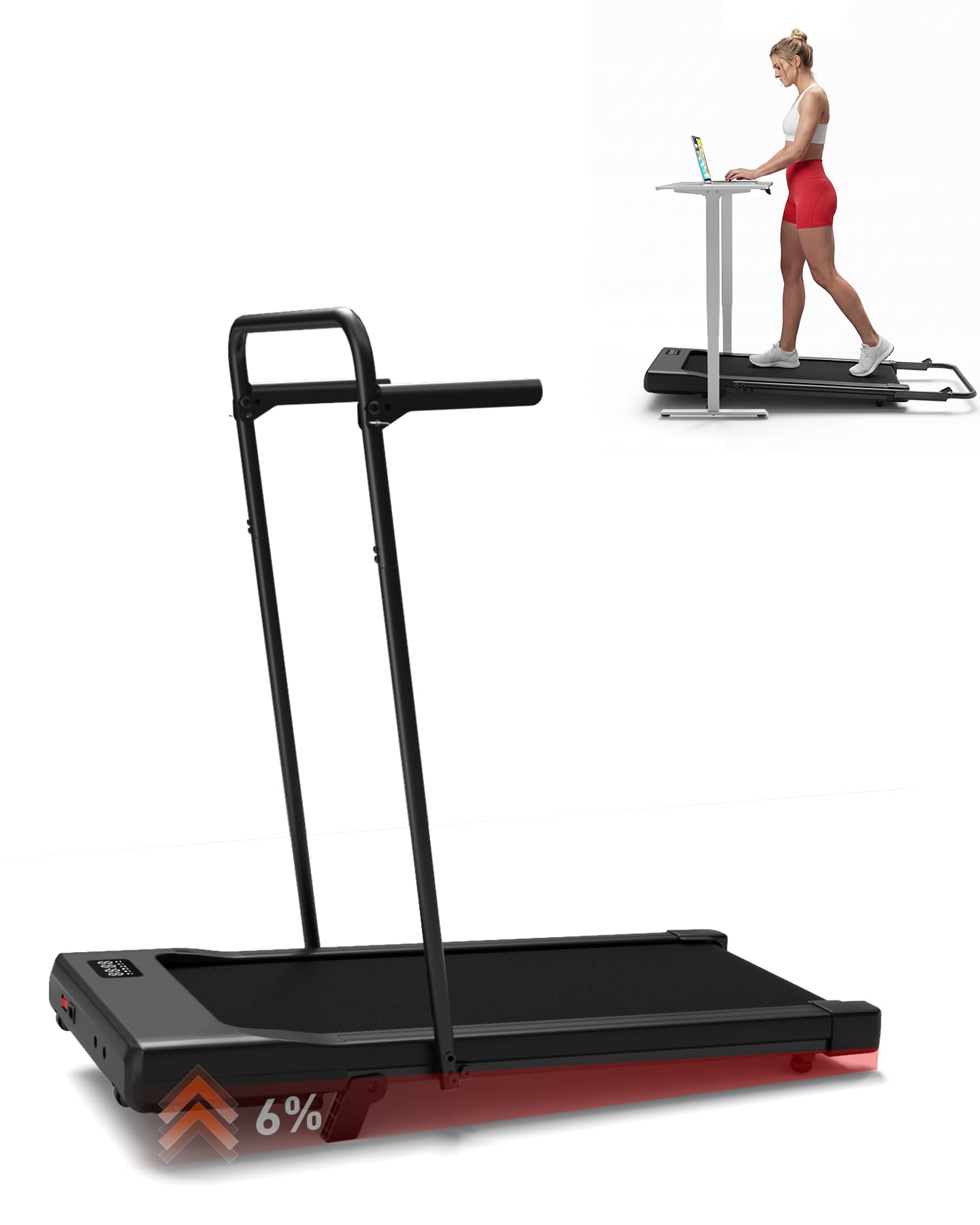 Superun Walking Pad mit Steigung 6%, Laufband für Zuhause mit App max 6km/h und 12km/h Version, Schreibtisch- Laufband bis 136 kg Belastbar mit Multiplayer-Rennen und Trainingskurse Erlebnis vor Ort
