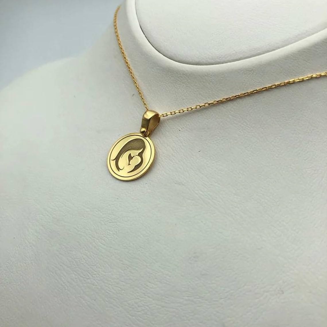 LKBEADS Collana argento sterling 925 22 mm catena 18 pollici ciondolo astratto con incisione e bambino piccola per la placcatura oro |LKRPG_01798