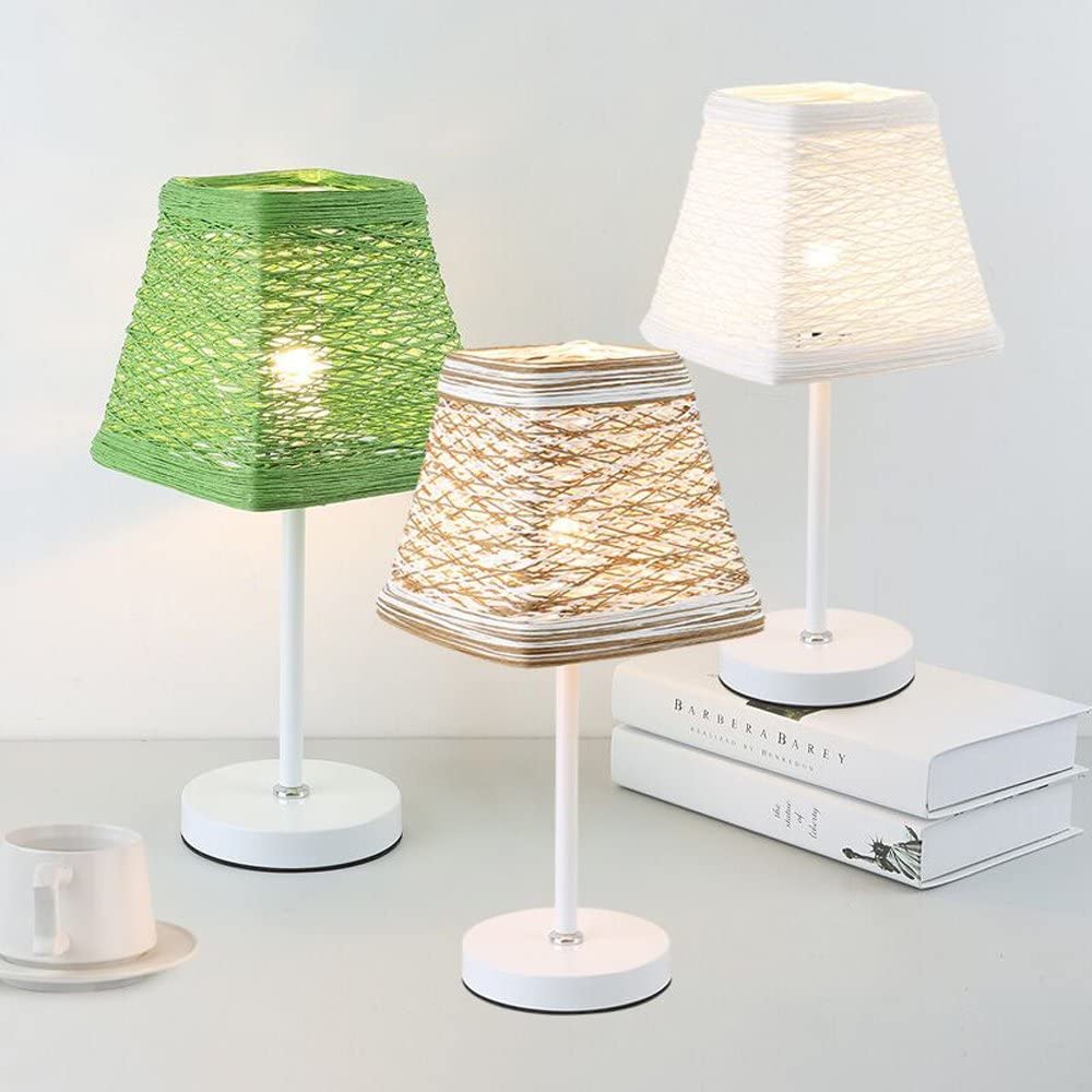 Lampada Da Tavolo Led E27 Tessuti a mano in rattan ombra Lampada da parete stile pastorale Luci di lettura Camera da letto Lampada da comodino Studio Protezione degli occhi Protezione dell'occhio (esc