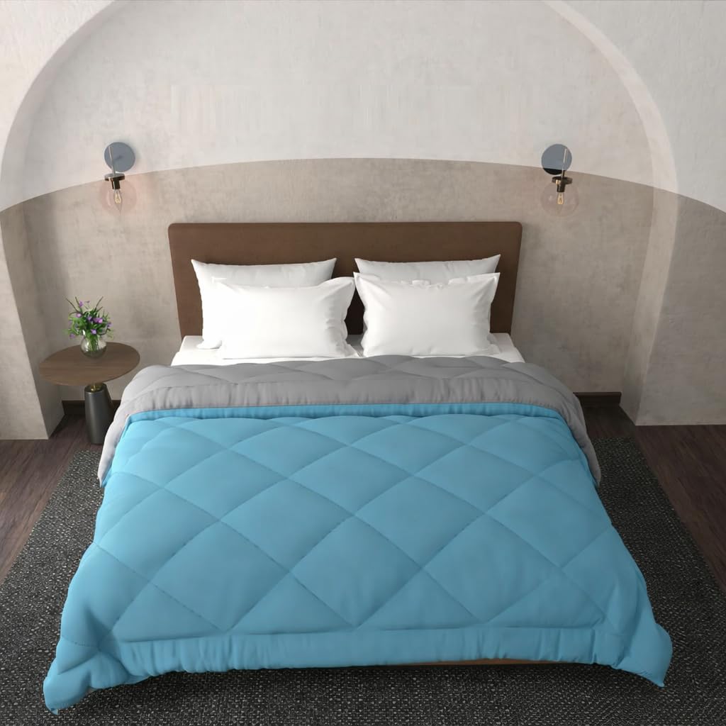 aura linen™ all weather microfiber reversible comforter for double bed, 200 gsm super soft lightweight duvet (90 x 100 inches), dual color teal & grey quilt