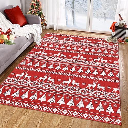 LuxFocus Machine Washable Christmas Rug, Boho Style Non Slip Backing Living Room Area Rug Water & Stain Resistant Christmas Decor Rug Floor Cover Geometric Accent Rug 120x170 cm LuxFocus Machine Washable Christmas Rug, Boho Style Non Slip Backing Living Room Area Rug Water & Stain Resistant Christmas Decor Rug Floor Cover Geometric Accent Rug 120x170 cm