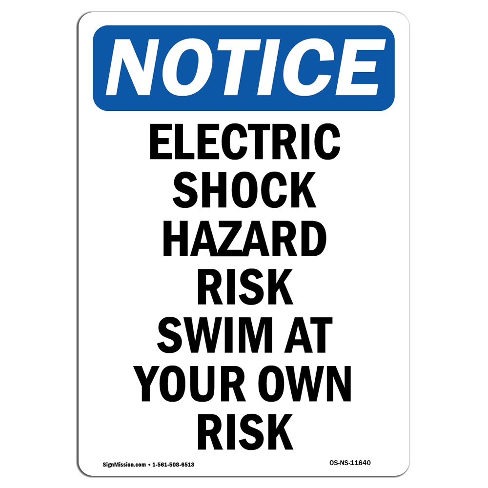 OSHA Notice Sign - Electric Shock Hazard Risk Swim | Rigid Plastic Sign | Protect Your Business, Construction Site, Warehouse & Shop Area | Made in
