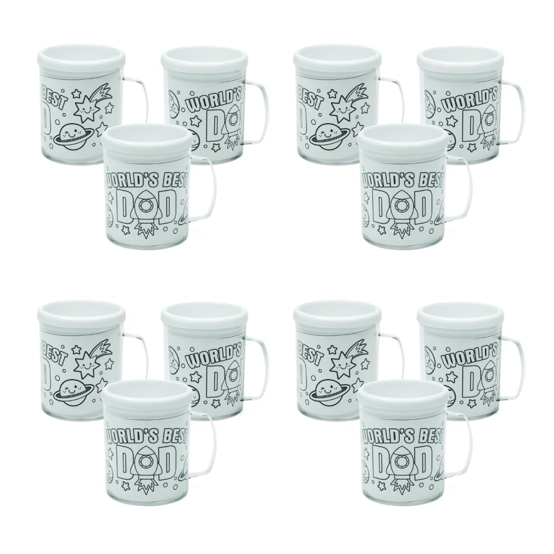 Fun Express 12 Pieces Color Your Own World's Best Dad Mugs, Holds 8 oz, BPA Free Plastic, DIY Father's Day Craft Gifts for Kids