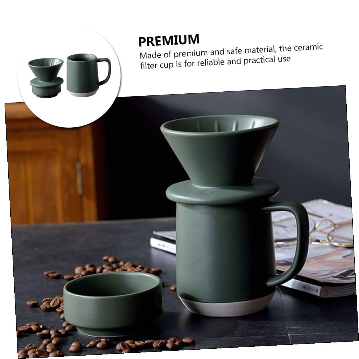 Filtro de Cerámica Verde para Café y Leche con Asa Taza Ligera y Práctica para Uso Doméstico y Viajes Diseño Sencillo y Duradero para Preparar Café con Sabor Fino