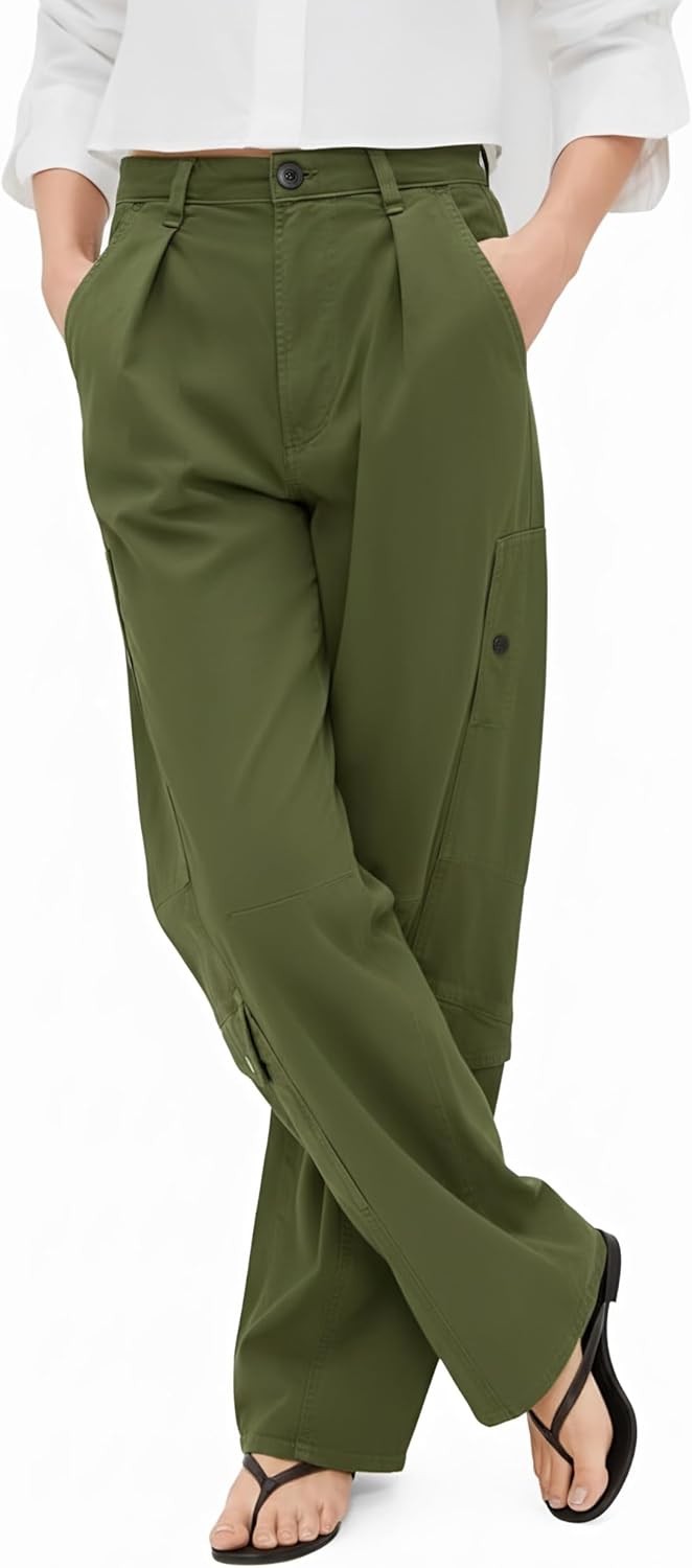 Aoysky Womens Wide Leg Barrel Pants Elastic High Waisted Casual Trendy Loose Baggy Trousers with Pockets - Image 2