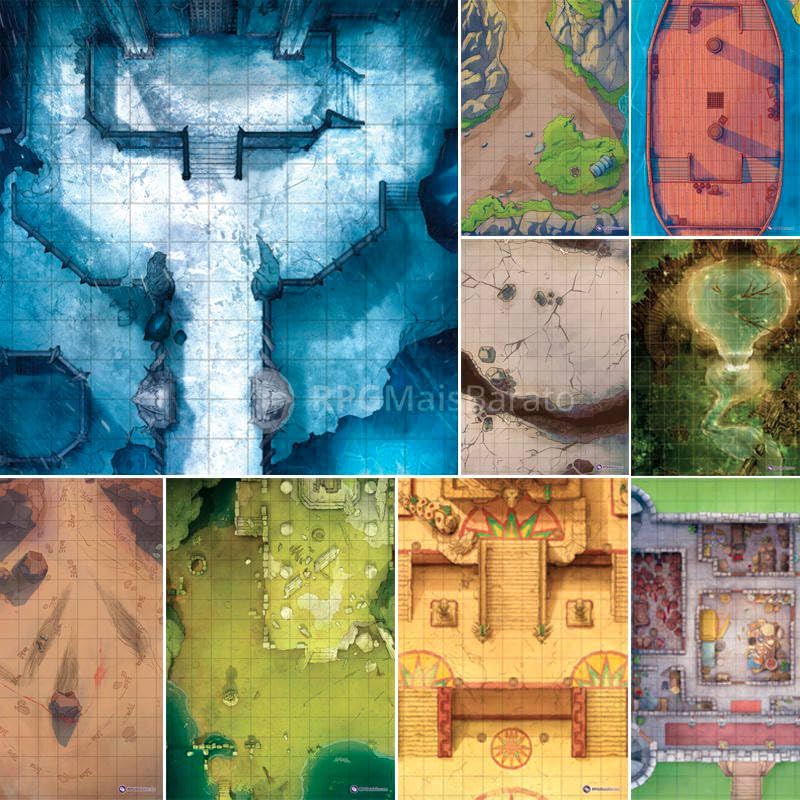 Mapas de Batalha com Grid RPG - 30x42 cm - Dupla Face - RPGMaisBarato (Kit 20 Mapas de Batalha)