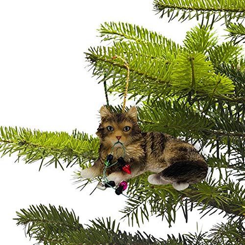 Sandicast Brown Tabby Maine Coon Cat with Holiday Lights Christmas Ornament, Multi Color (XSO33901), Multicolor - Image 2
