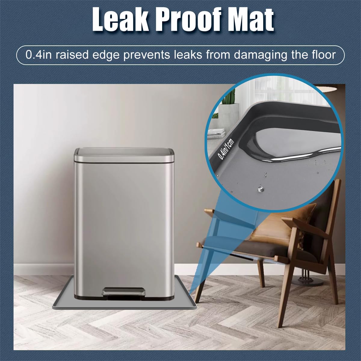 Garbage Can Mat With Raised Edge, Non-Slip Recycle Bins