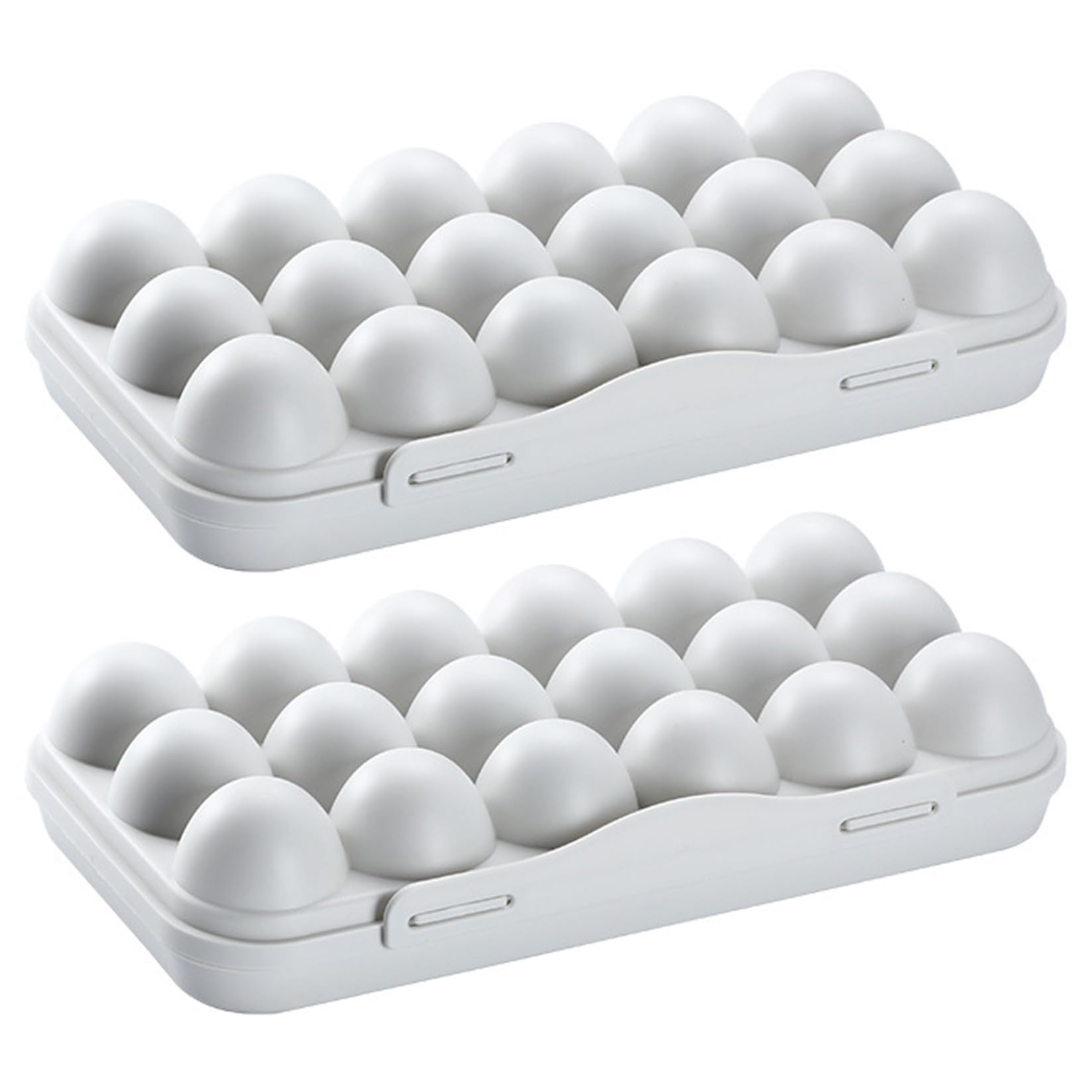 Uanqfegy Egg Carton - 2-Pack 18-Grid Plastic Egg Carton, Gray Fridge Storage with Locking Lid, Stackable Holder for Refrigerator