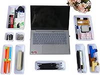 Vista 6 de 25 PCS White Drawer Organizer Set, 4 Size Interlocking Plastic Storage Bins for Office Supplies, Jewelry Makeup Vanity, Bathroom Kitchen, Home