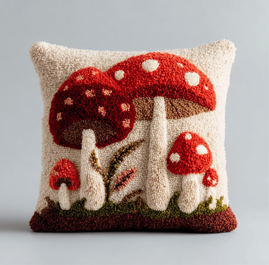 Kitquiver Latch Hook Cushion Kit,Mushrooms DIY Throw Pillow Cover 43X43Cm