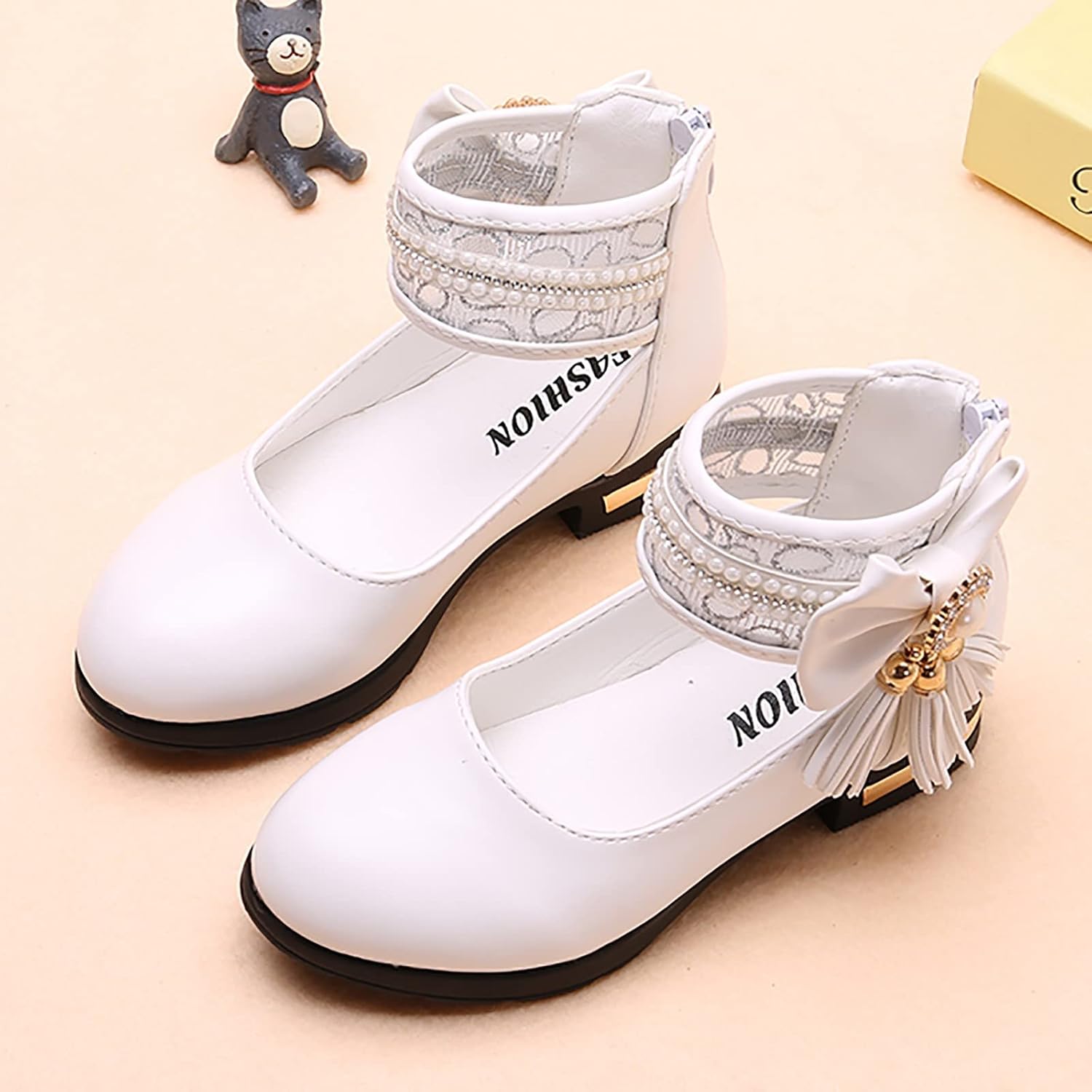 Infant Girl Shoes Models Sweet Girls Princess Leather Shoes with Jewelry Tassel Girls Dress Shoes (White, 12-12.5 Years)