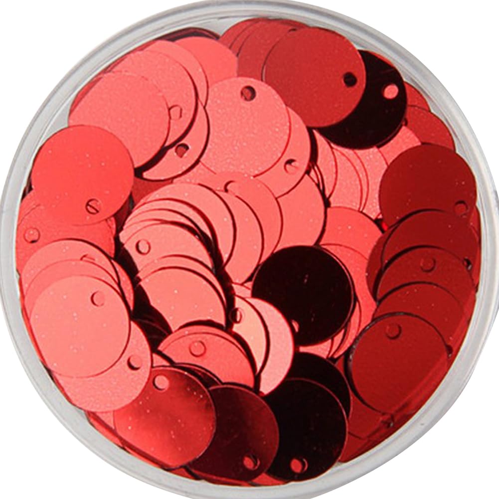 Cozylkx Round PVC Sequins with Hole, 36PCS 30mm Bulk Sparkling Sequins Loose PVC Spangles Round Paillettes for DIY Crafts (Red)