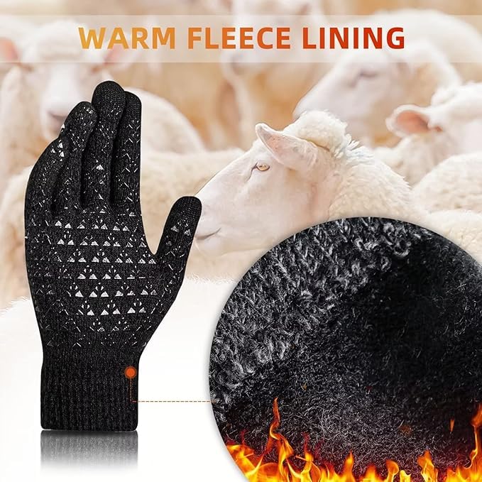 Nertpow Winter Gloves Touchscreen Gloves 3 Packs, Gloves for Men Knit Anti-slip(Black&Dark_Gray&Coffee_White-L)-001