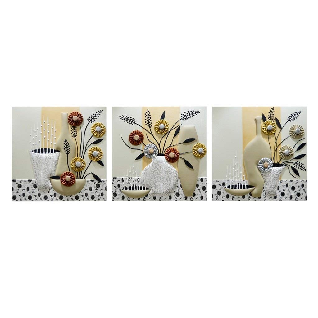 Peinture triptyque salon en relief 3D et tableau de 50cm sans cadre pour canapé