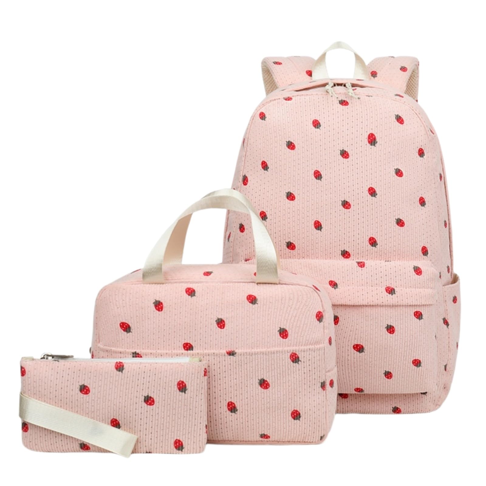 Mochila Viaje Cabina Black White Floral 3-in-1 Set Escolar Resistente Al Agua con Bolso De Almuerzo Y Estuche Lápiz para Niñas