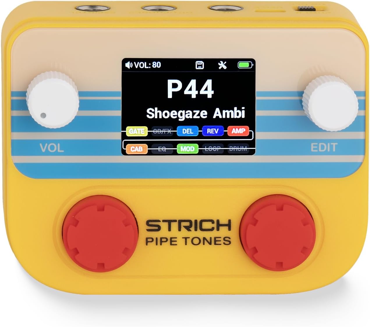 STRICH Pipe Tones Pocket Multi-Effects Processor for Guitar and Bass with Foot Pedal 10 Effect Modules 125 Effects 40s Looper 100 Drum Patterns USB Audio Interface Wireless Control (Orange)