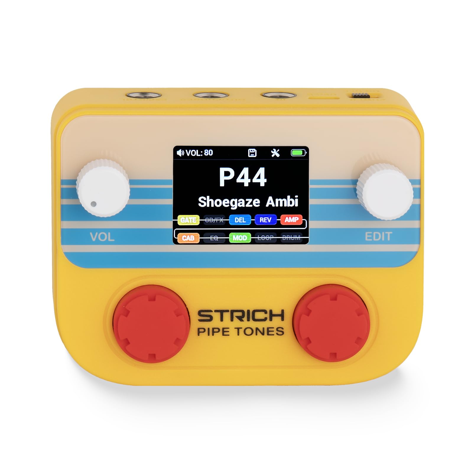 STRICH Pipe Tones Pocket Multi-Effects Processor per chitarra e basso con 10 moduli effetto 125 effetti Looper 40s 100 pattern di batteria Interfaccia audio USB Controllo wireless (Arancione)