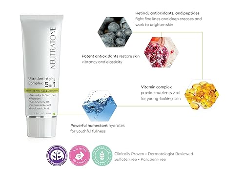 Miniatura 3 de Ultra Anti-Aging Complex 5 en 1 - Hidratante con retinol, ácido hialurónico, péptidos, CoQ10 y células madre de manzana - 2.5 onzas líquidas
