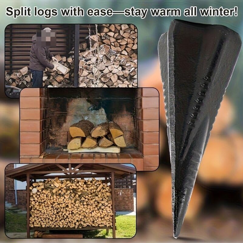 Router Table Plate For Manual Splitting Wedge Steel Diamond Shape 4 Way Log Splitter High Strength Anti Rust Coating Labor Saving Sledgehammer Tool Wood Splitting（Weight:5lbs)