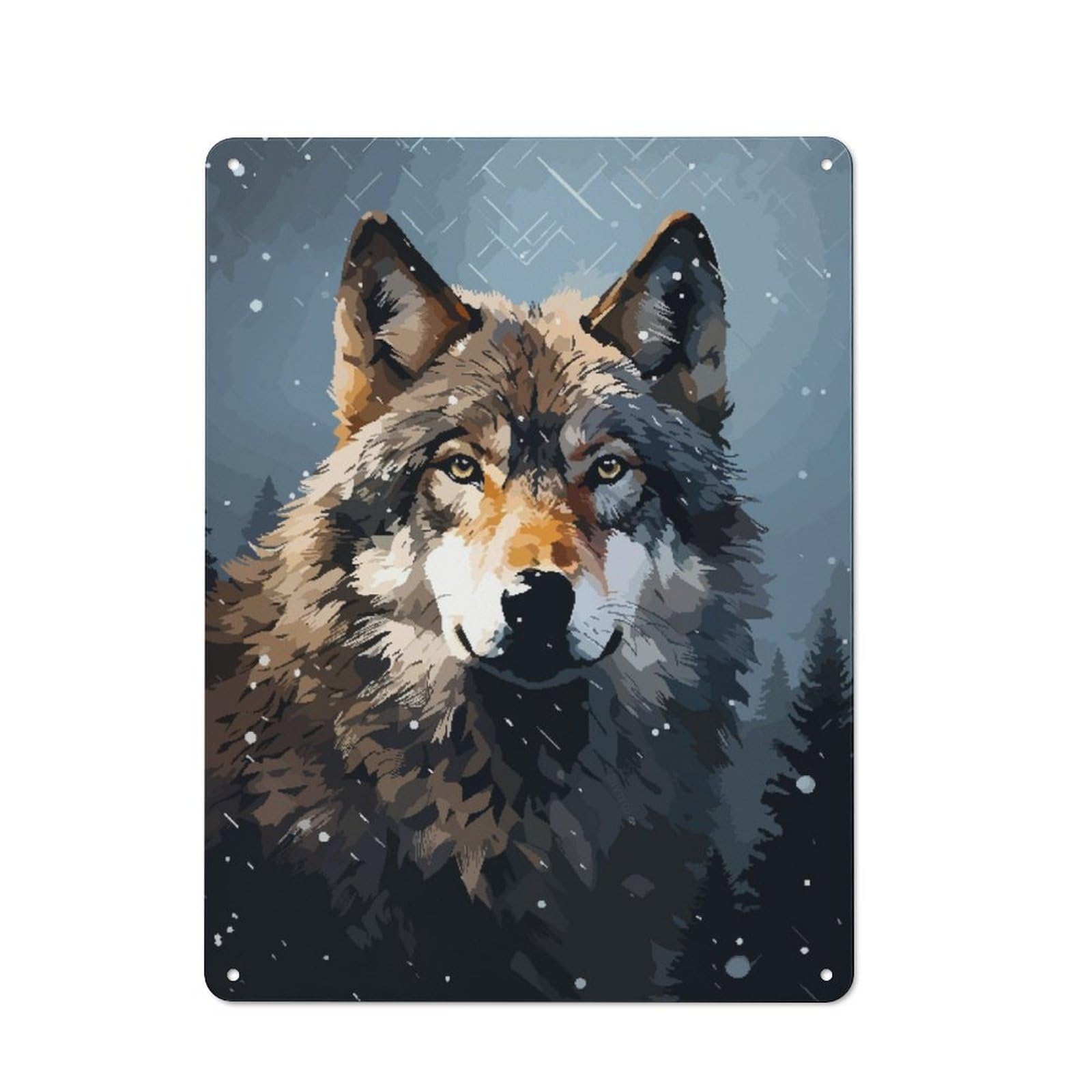 Understated Office Metal Sign 40x30cm Featuring Cool Wolf Winter Pixel Art, Studio Wall Plaque for Office, Study, Studio Or Hallway