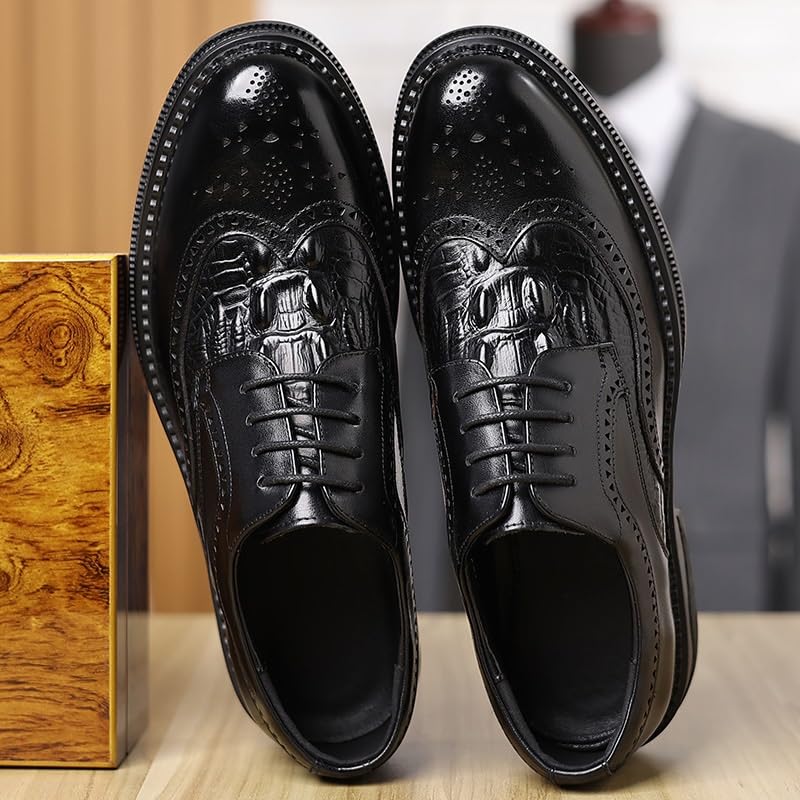 Men's Vintage Crocodile Print Strap Slip On Dress Shoes Mens Suede Leather Classic Lace Up Oxford Shoes for Weddings Business Office Prom2